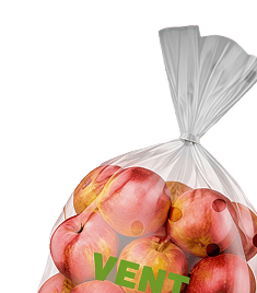 VENT+ wicketed bag packed with fresh apples for produce packaging